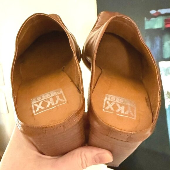 YKX and Co Brown Leather Square Toe Heeled Mules Size 7.5 Shoes - Picture 8 of 12